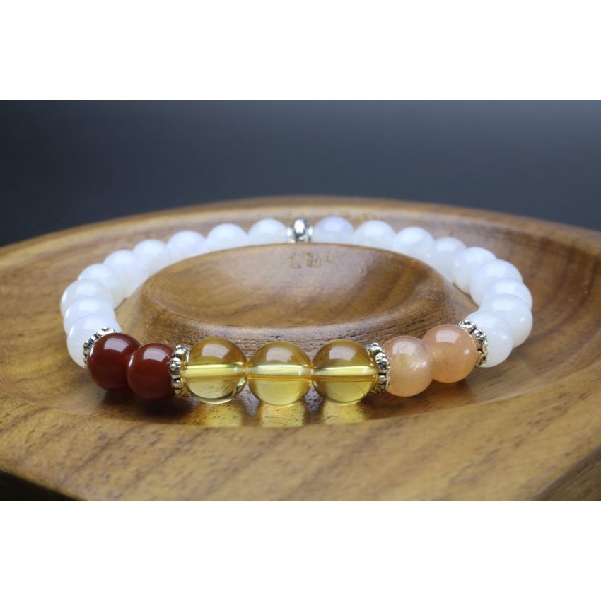 Moonstone, Sunstone, Citrine & Carnelian Bracelet (6mm Beads)/Positive Energy, Self-Esteem, Self-Worth, Stabilizing, Joy, New Beginnings