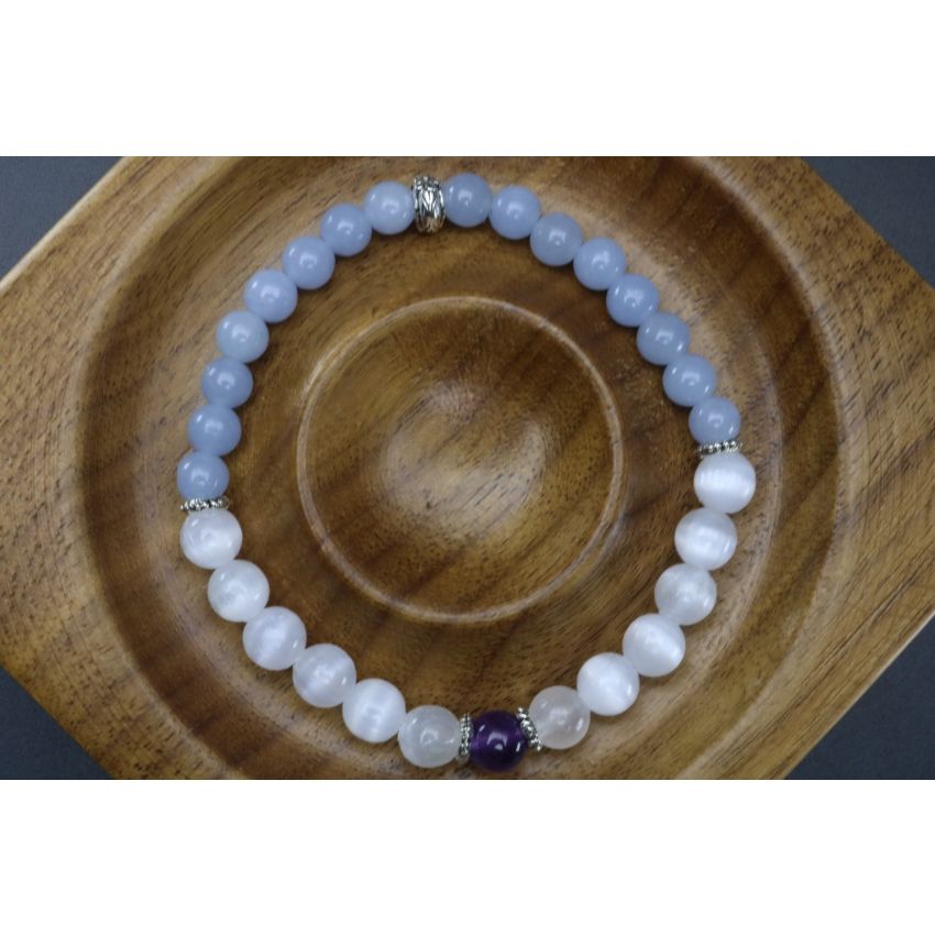 Spiritual/Heavenly Trifecta with Angelite, Selenite & Amethyst (6mm Beads)