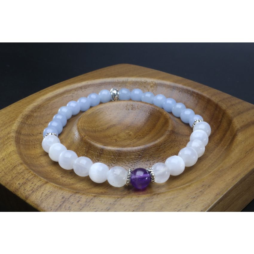Spiritual/Heavenly Trifecta with Angelite, Selenite & Amethyst (6mm Beads)