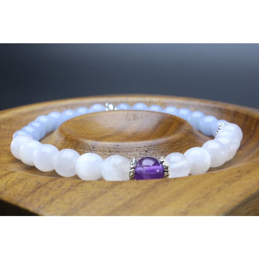 Spiritual/Heavenly Trifecta with Angelite, Selenite & Amethyst (6mm Beads)