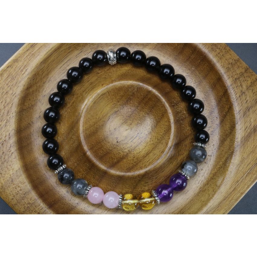 Empath Bracelet with Black Tourmaline, Black Labradorite, Amethyst, Citrine & Rose Quartz (6mm Beads)