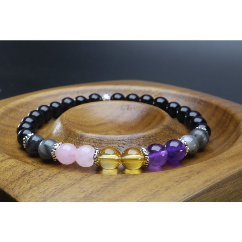 Empath Bracelet with Black Tourmaline, Black Labradorite, Amethyst, Citrine & Rose Quartz (6mm Beads)