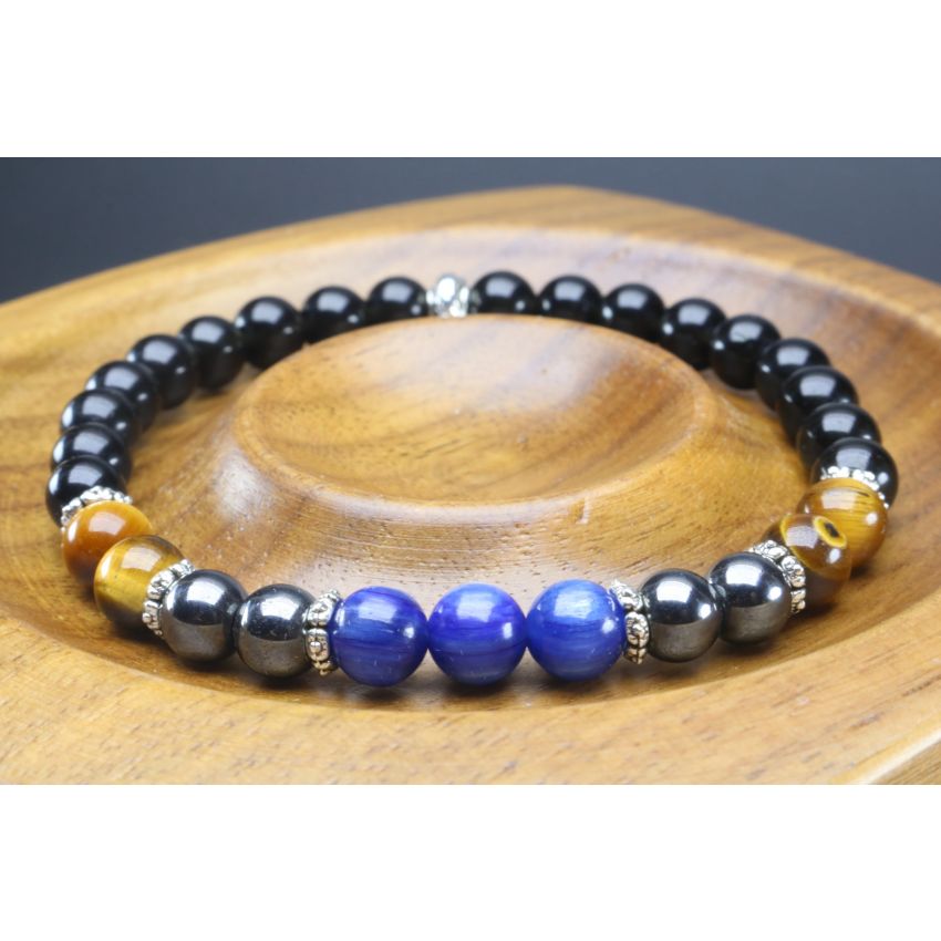 Kyanite, Tiger Eye, Hematite & Black Tourmaline Bracelet (6mm Beads)/Strength, Courage, Endurance, Perseverance, Protection