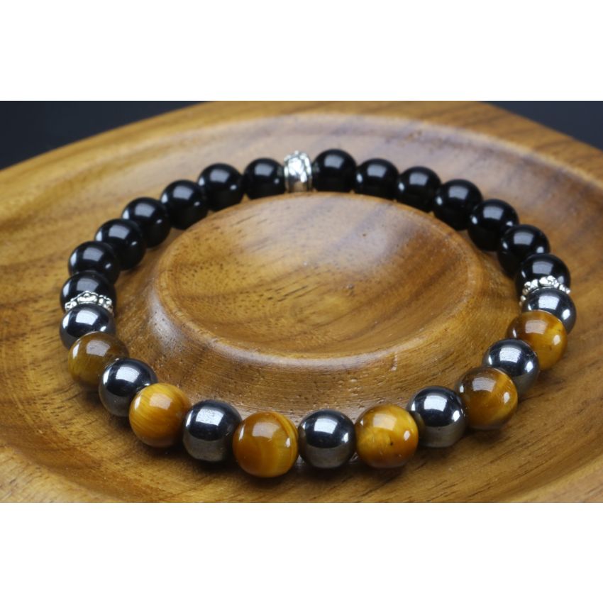 Black Tourmaline, Tiger Eye & Hematite Protection Bracelet (6mm Beads)