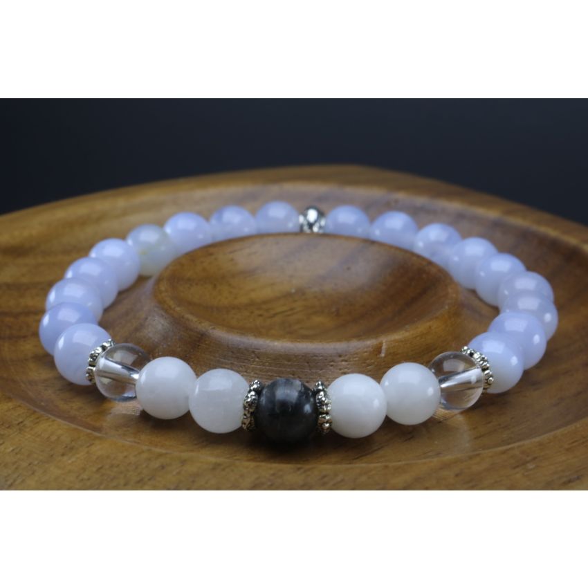 Blue Lace Agate, Clear Quartz, Moonstone & Labradorite Bracelet (6mm Beads)/Depression, Anxiety, Protection, Empath, Positive Energy