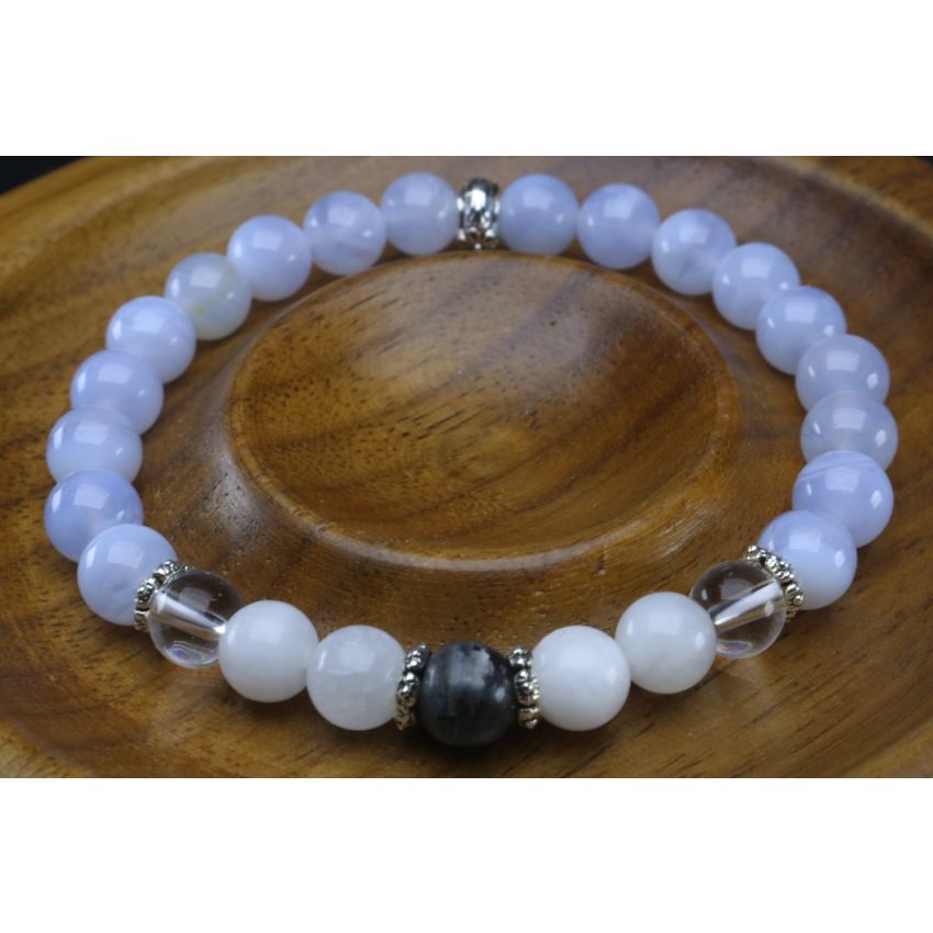 Blue Lace Agate, Clear Quartz, Moonstone & Labradorite Bracelet (6mm Beads)/Depression, Anxiety, Protection, Empath, Positive Energy