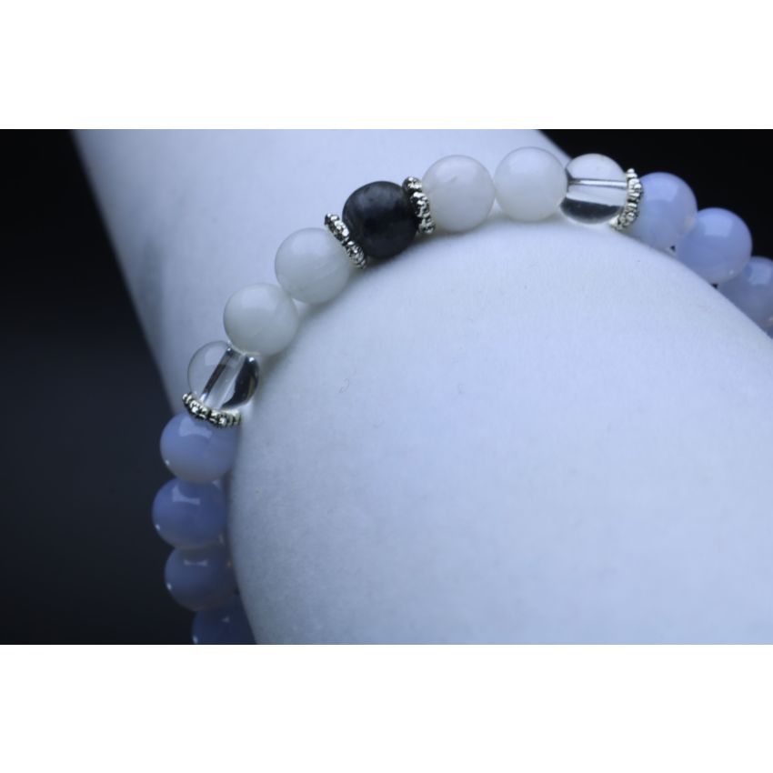 Blue Lace Agate, Clear Quartz, Moonstone & Labradorite Bracelet (6mm Beads)/Depression, Anxiety, Protection, Empath, Positive Energy