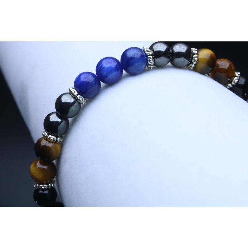 Kyanite, Tiger Eye, Hematite & Black Tourmaline Bracelet (6mm Beads)/Strength, Courage, Endurance, Perseverance, Protection