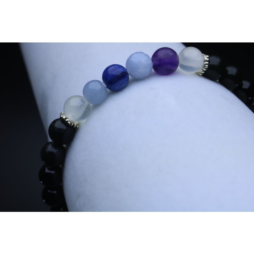Spiritual Protection Communication Bracelet with Black Tourmaline, Jet, Kyanite, Selenite, Angelite, Celestite & Amethyst (6mm Beads)