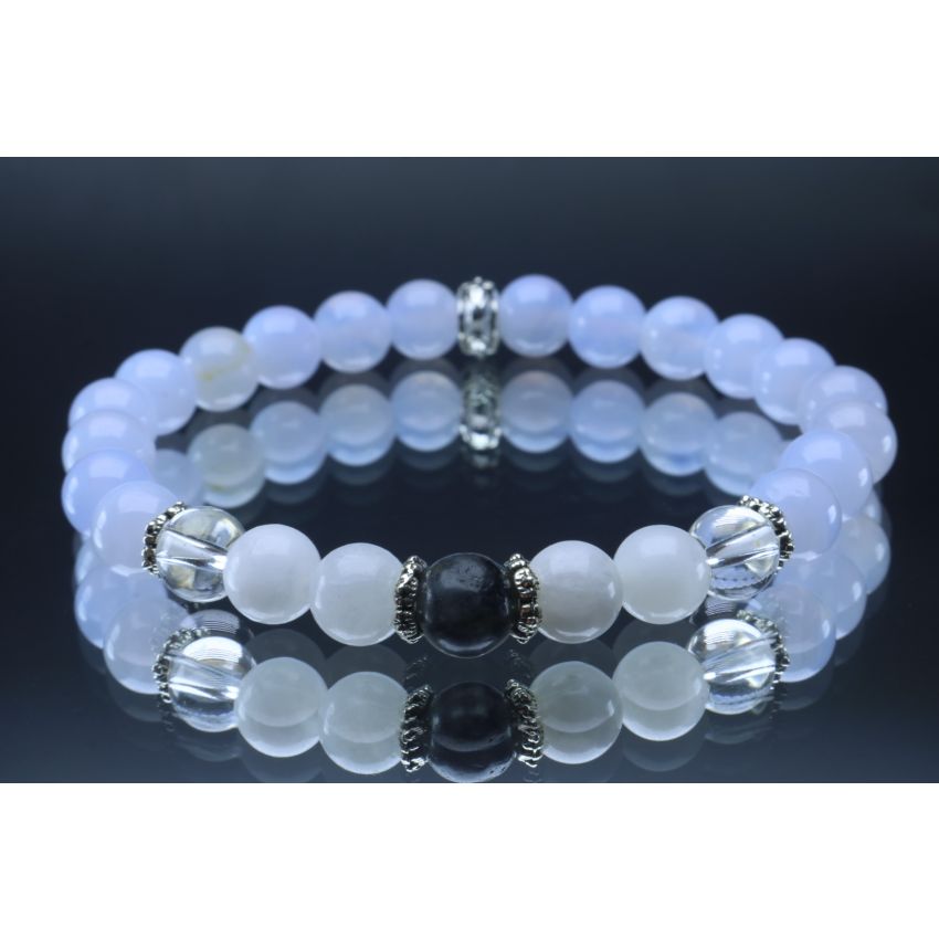Blue Lace Agate, Clear Quartz, Moonstone & Labradorite Bracelet (6mm Beads)/Depression, Anxiety, Protection, Empath, Positive Energy