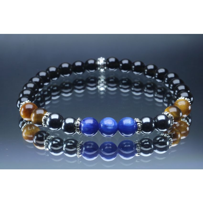 Kyanite, Tiger Eye, Hematite & Black Tourmaline Bracelet (6mm Beads)/Strength, Courage, Endurance, Perseverance, Protection