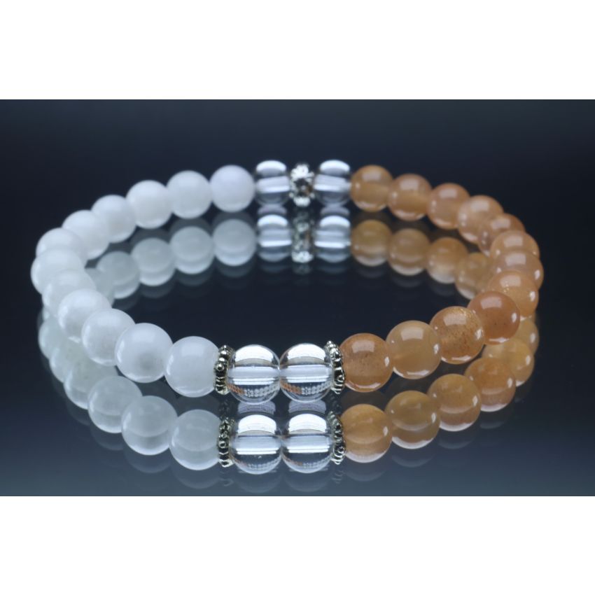 Moonstone, Sunstone & Clear Quartz Bracelet (6mm Beads)/New Beginnings, Calming, Anxiety, Joy, Positive Energy