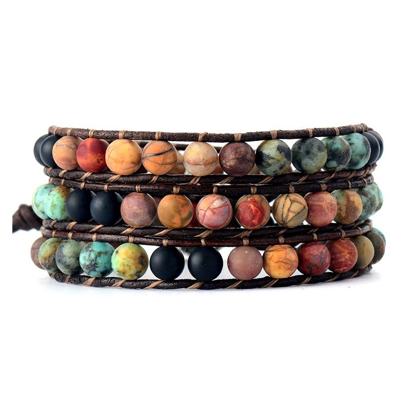 Natural Matte Stone Leather Wrap Bracelet-Inner Peace Balance Meditation Spiritual Inspiration Energy Protection Bracelet-Mental Health Gift