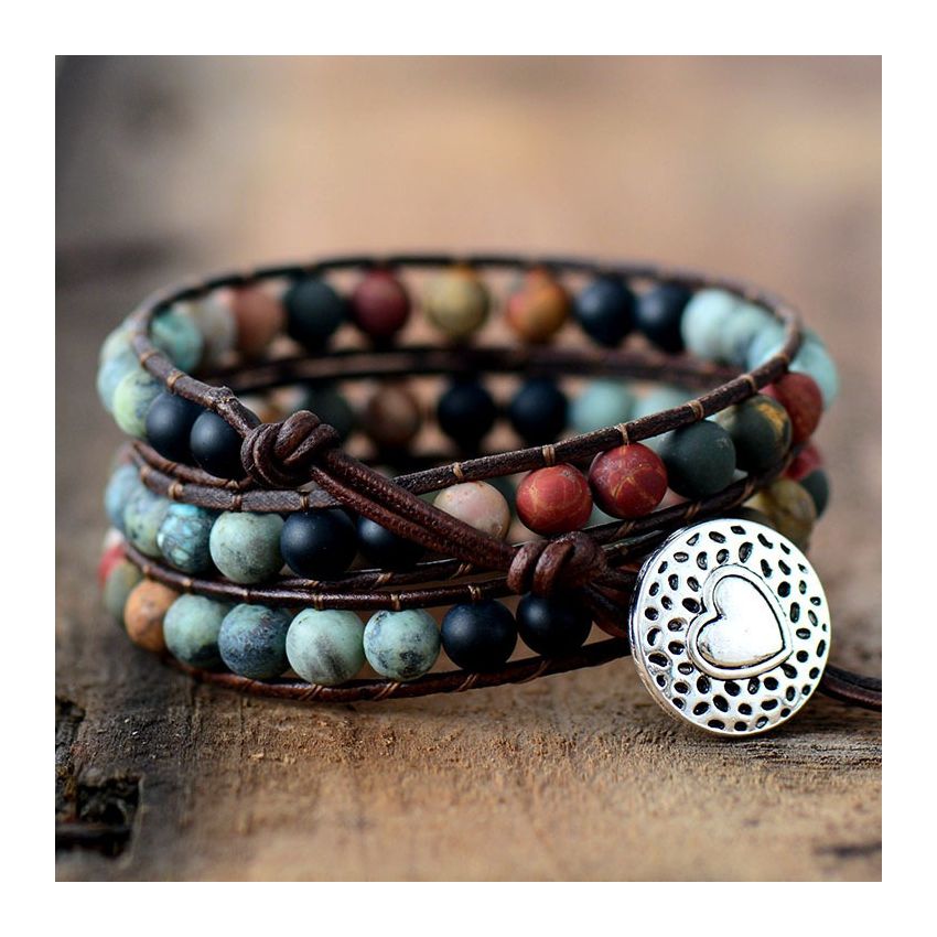 Natural Matte Stone Leather Wrap Bracelet-Inner Peace Balance Meditation Spiritual Inspiration Energy Protection Bracelet-Mental Health Gift