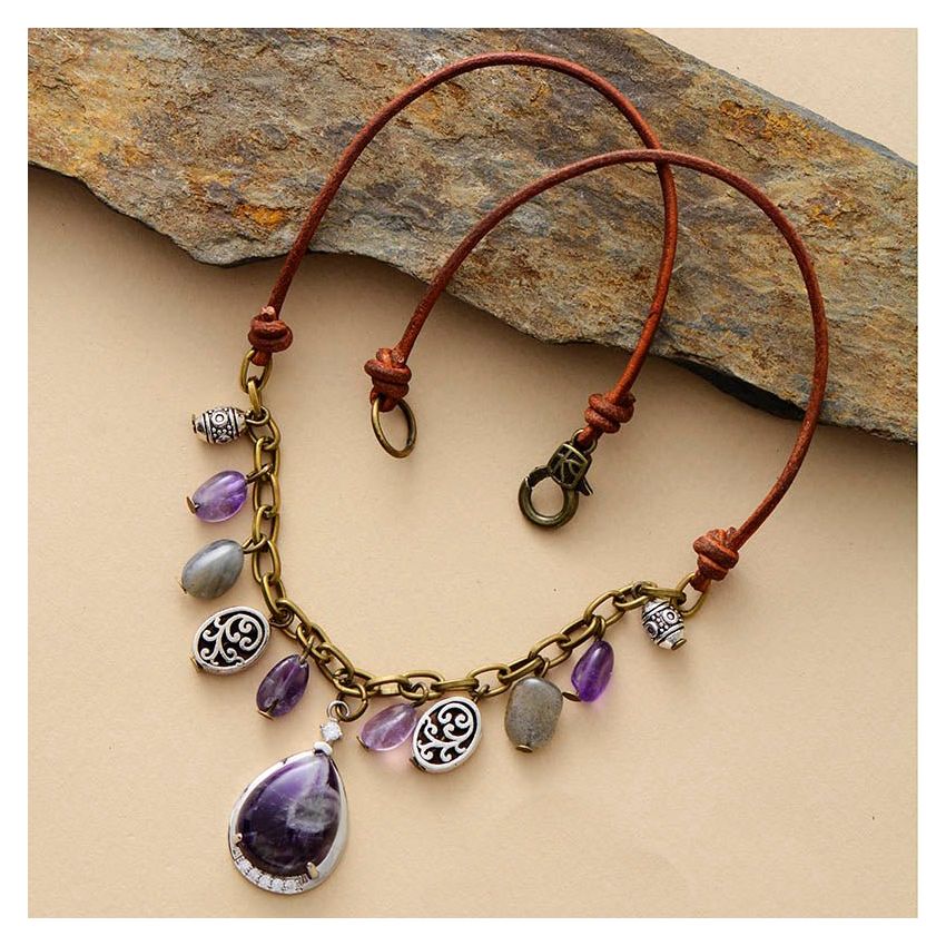 Antique Amethyst Silver Charm Necklace