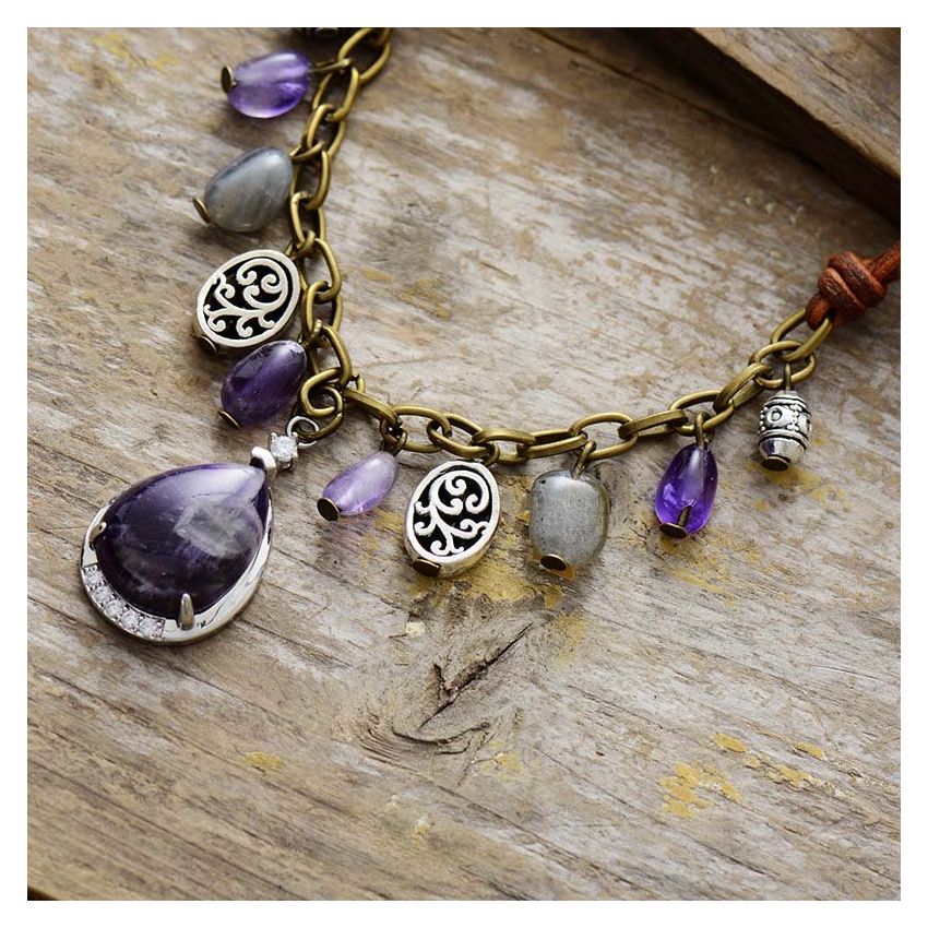 Antique Amethyst Silver Charm Necklace