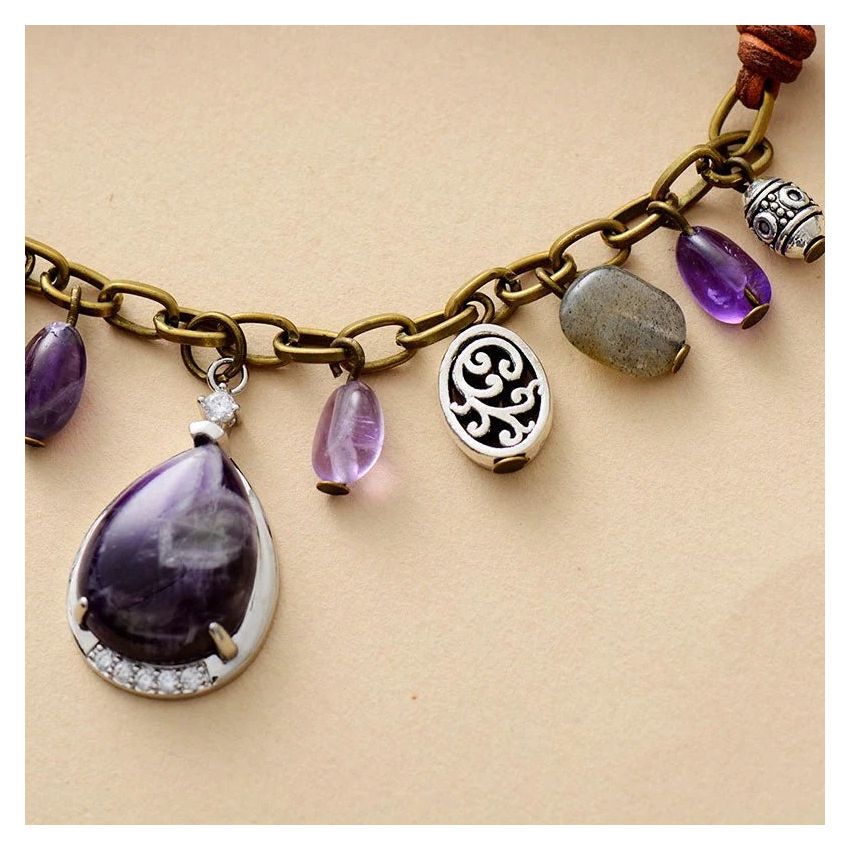 Antique Amethyst Silver Charm Necklace