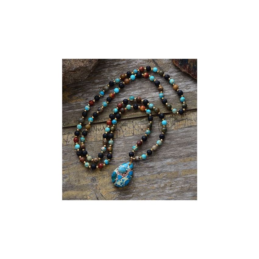 Water Drop Labradorite & Onyx Pendant Necklace