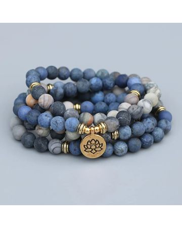 108 Natural Picasso Jasper & Blue Stone Mala Bead Bracelet