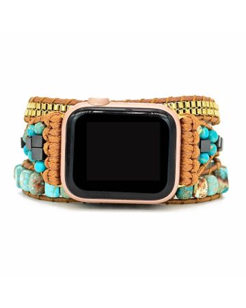 Handmade Watch Band: Bohemian Jasper Turquoise Calming Energy Smartwatch Bands Compatible with Apple Watch