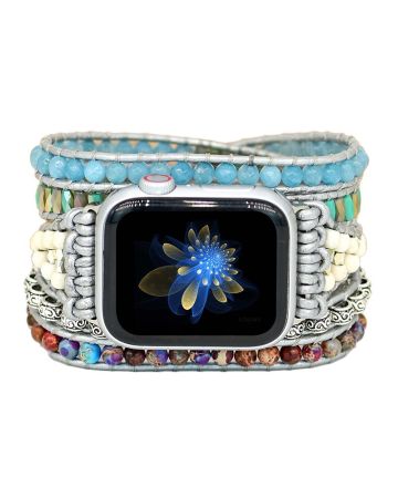 Purple jasper & aqua blue beaded apple watch band