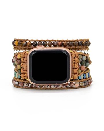 Natural Red Jasper _Tiger Eye Beaded Apple Watch Band
