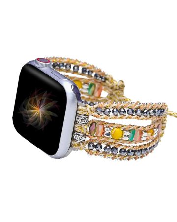 Natural Stone Crystals Woven Removable Adjustable Watch Band _Handmade 3-Layer Boho Smart Watch Strap Bracelet 
