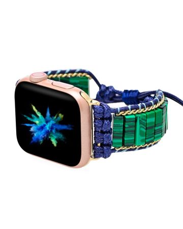Arcane Malachite Apple Watch Strap – Handwoven Rectangular Bead Design