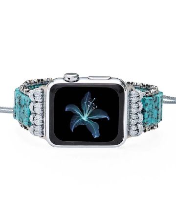 Beauty of Sky Apple Watch Strap – Handmade Blue Jasper Sesame Beaded Band
