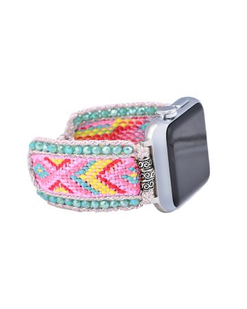 Pink Lemonade Boho Beaded Apple Watch Band – Handmade Adjustable Bracelet Strap, Colorful Bohemian Watch Band for Apple Watch Series 1–10, SE (38–45mm)