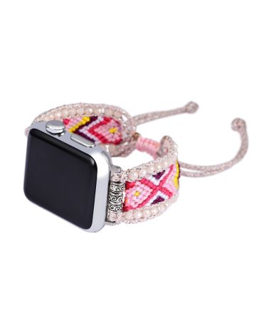 Sakura Pink Crystal Handwoven Apple Watch Band – Adjustable Nylon Strap