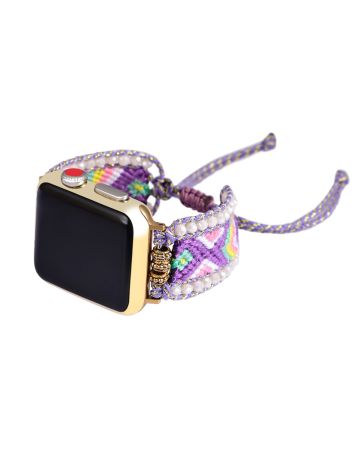 Lilac Purple Crystal Handwoven Apple Watch Band – Adjustable Nylon Strap