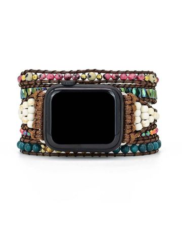 Natural Apatite & Imperial Jasper Apple Watch Band – Handmade Healing Crystal Wrap
