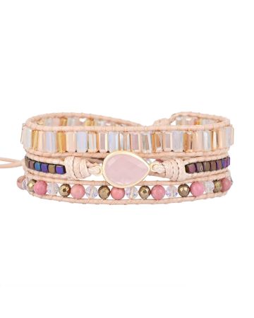 Precious Rose Quartz Teardrop Wrap Bracelet