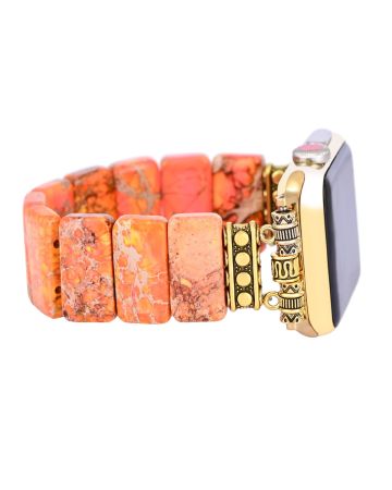 Orange Stone Beaded Stretch Watch Band – Boho Style for Apple Watch