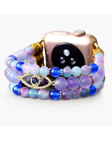 Lavender Gaze Stretch Apple Watch Band – Handmade Jade & Zircon Bracelet Strap (38–45mm)