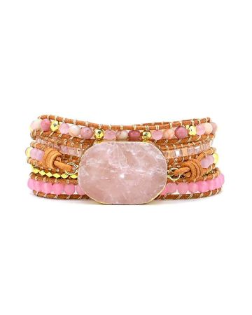 Golden Rose Quartz Bracelet – Handmade Heart Chakra Healing Wrap Bracelet