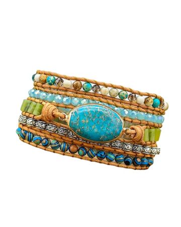 Twisted Ocean Jasper Wrap Bracelet – Handmade 5-Layer Courage & Grounding Jewelry
