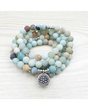 108 Natural Matte Amazonite Mala Prayer Beads