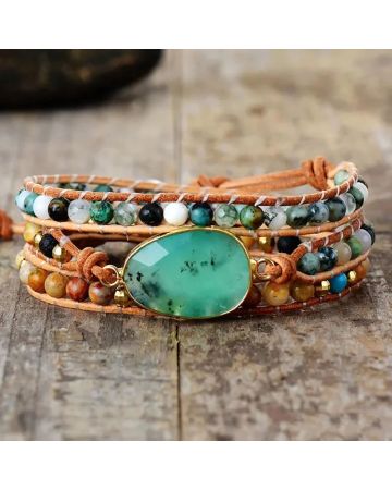 Natural Green Jade, Jasper & Moss Agate Wrap Bracelet