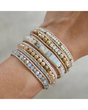Natural Amazonite, Jasper & Jade Stone Wrap Bracelet