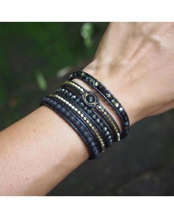 Handmade Natural Black Lava Stone & Hematite Wrap Bracelet