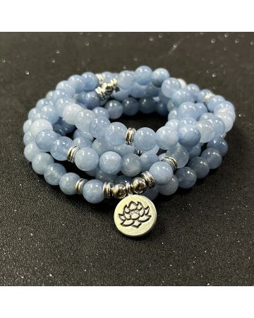 108 Bead Calcite & Freshwater Pearl Mala Bracelet – with Spiritual Charm