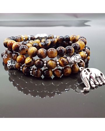Multi-Layer Tiger Eye Beaded Bracelet with Elephant Charm