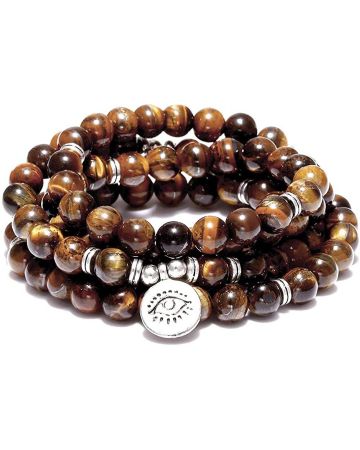 108 Bead Tiger Eye Mala Bracelet with Spiritual Charm