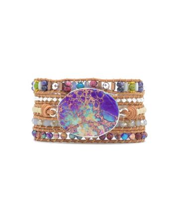 Purple & Turquoise Jasper Adjustable Leather Wrap Bracelet