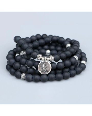 108 Bead Black Onyx Mala Bracelet – with Spiritual Charm