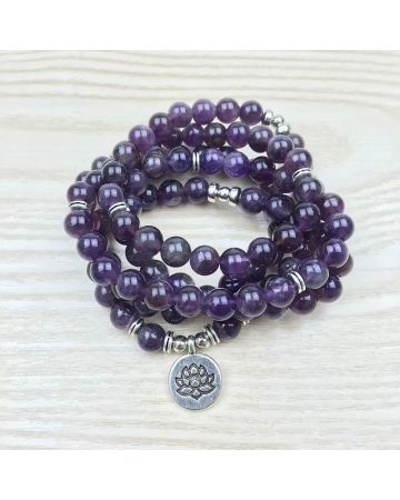 108 Bead Amethyst Mala Bracelet – with Spiritual Charm