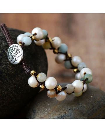 Freshwater Pearl & Amazonite Tree of Life Bracelet