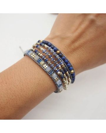 Lapis Lazuli & Blue Aventurine 5-Layer Gemstone Wrap Bracelet